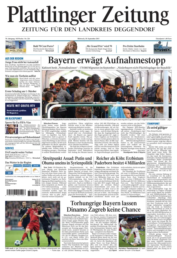 Read full digital edition of Plattlinger Zeitung newspaper from Germany