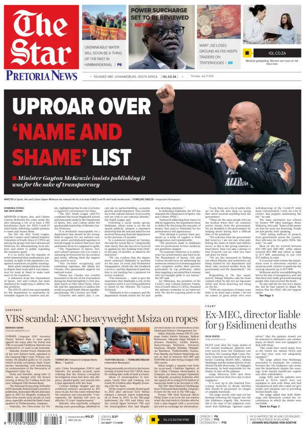 Read full digital edition of The Star Early Edition newspaper from South Africa